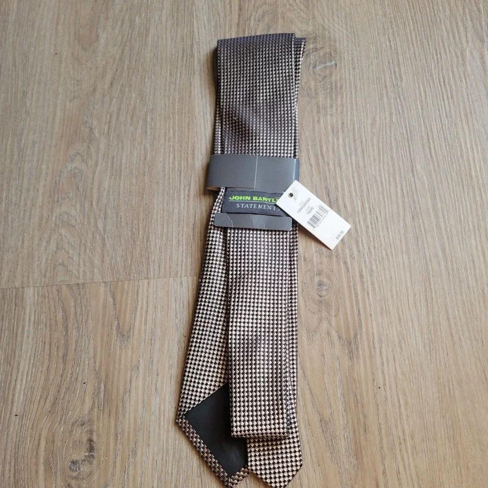 John Bartlett Mens Necktie OS Taupe Micro-Check Woven Formal Business Tie